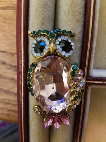 Owl gem rhinestone brooch - owl,