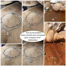 Bracelet cheville acier inoxydable en perles émaillées multicolore - Ateliersdis