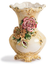 Vase En Porcelaine Italienne Capodimonte Avec Or Et Roses 24 X 42 Cm Fait Main