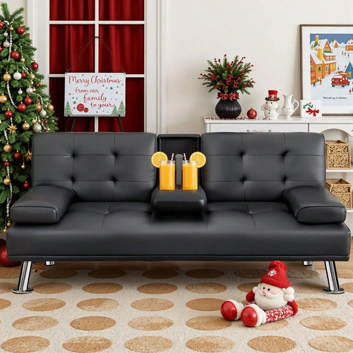 Faux leather futon sofa - futon,