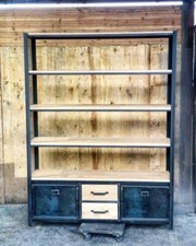  Bibliothèque industrielle métal et chêne 