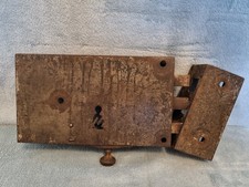 Grande Serrure Ancienne de Chateau Fer Forgé et sa gâche, pêne triple, sans clé.