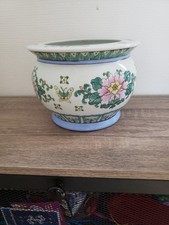 Cache pot porcelaine Chine bonzaï céramique XIXème Émaillé Fleurs Papillons 