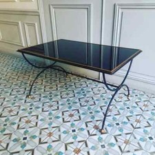 Table Basse Néo-Classique en Fer Forgé Laiton et Opaline Jean Prouvé vers 1950