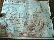 Carte murale scolaire recto/verso URSS/USA des années 50