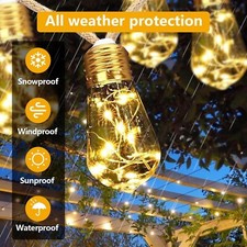 Guirlande Lumineuse Solaire d'extérieur avec 40 Ampoules, 10M, cable chanvre