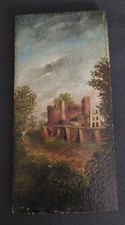Tableau peinture huile sur panneau paysage romantique ruines fin XIXème