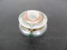 BOITE A BIJOUX BONBONNIERE EN VERRE IRISE DECOR FEUILLES DE HOUX EMAILLES