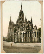 France, Bayeux, La cathédrale vintage print photochromie, vintage photochrome 