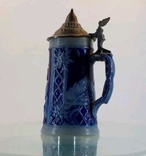 Charmante Chope De Bière Allemande 1/4  En Grès D’alsace Couvercle En Étain 