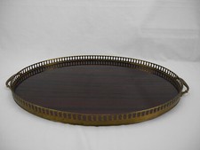 grand plateau ancien laiton plaquage imitation bois vintage french brass tray 