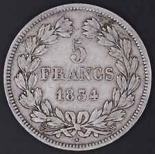 FRANCE 5 FRANCS LOUIS-PHILIPPE 1834 W ARGENT