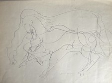 Rare Grand dessin original Encre De Shelomo Selinger 1964 Étude Sculpteur 65x50