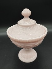 Grande bonbonnière en verre opaline rose – Style US années 50-70 – 22 cm 