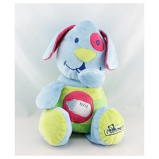 Doudou chien bleu vert rose