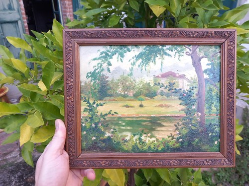 Huile carton paysage maison - huile,