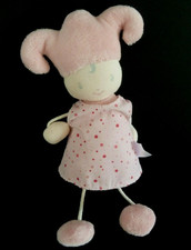 J9. DOUDOU PELUCHE COROLLE POUPEE FEE LUTIN ROBE ROSE POIS GRELOT EXCELLENT ETAT