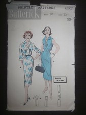 Vintage Butterick 8501  Misses' Shirtdress with Slim Skirt Size 13 Bust 33