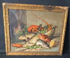 Ancienne chromolithographie Poissons fin XIXème