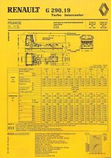 RENAULT TRUCKS / G 290 . 19 TURBO INTERCOOLER  / FICHE TECHNIQUE de 1985