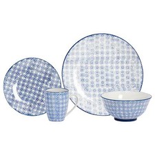 24 Piece Ensemble dîner imprimé main porcelaine Vaisselle Assiettes Bols Marine