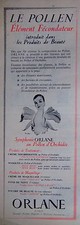 PUBLICITÉ 1956 CRÈME ORLANE POLLEN ÉLÉMENT FÉCONDATEUR DANS LES PRODUITS BEAUTÉ