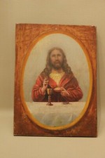 Ancienne icône peinte à la main / bois Jésus et le Saint Graal Image religieuse