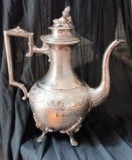 Cafetière en métal argenté, poinçons, bel état, couvercle ouvragé
