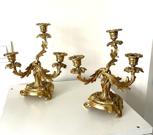 Bougeoirs bronze doré - bougeoirs,