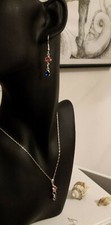 parure pendentif et chaine plaquée argent boucles d'oreille cristaux Swarovski