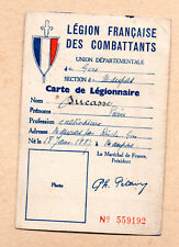 vieux papiers guerre 39-45   carte 1941 LEGION FRANCAISE DES COMBATTANTS  P40939