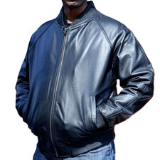 Veste en cuir bleu marine de