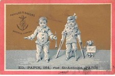 Chromos -COR10990- Ed. Papin- Parfums & savons- Enfants- Béquilles- Chien -