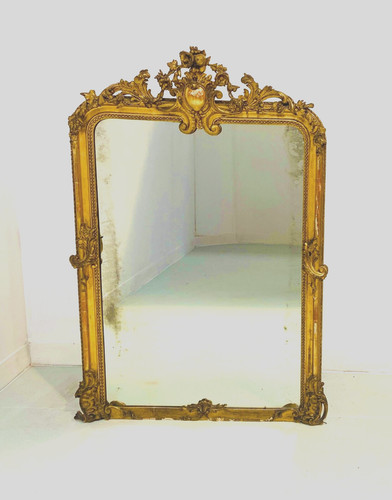 Miroir bois stuc doré - miroir,