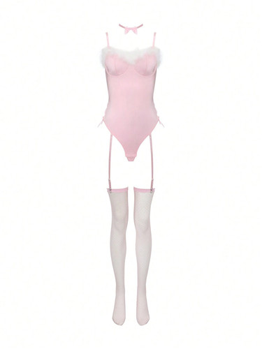 Seductive pink bodysuit set - pink,