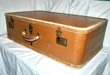 Valise Vintage gainé de tissus beige - Bagage Rétro AHEDO MEXICO - Années 1920
