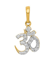 Lustré Lab-Created Zircon Cubique Pierre Om Pendentif 14K Or Spirituel Bijoux