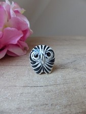 Miniature chouette céramique poterie du mexique noire et blanche