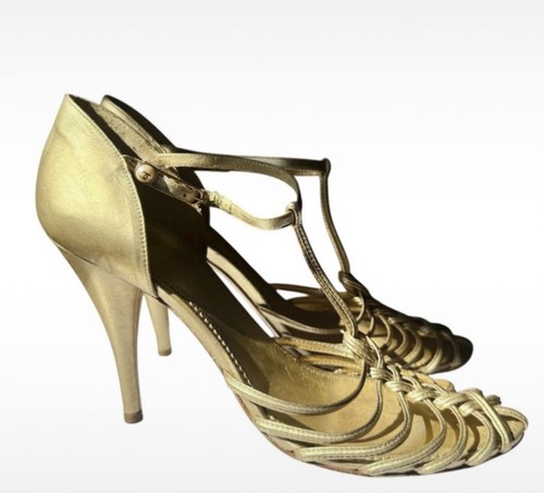 Chanel gold leather - chanel, t-strap