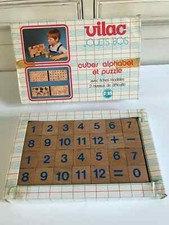 24⚜️ Ancien Jouet en Bois Vilac Cubes Alphabet et Puzzle Vintage