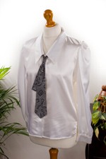 % Soldes% Vintage Original 80er Chemisier Blanc Satin + Cravate Uniforme École