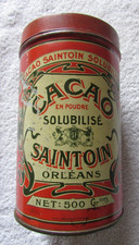 Ancienne boîte publicitaire Chocolat Cacao en poudre SAINTOIN Orléans , 500 g