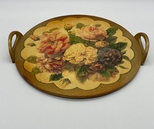 PLATEAU ROND EN BOIS DECOR FLORAL VINTAGE