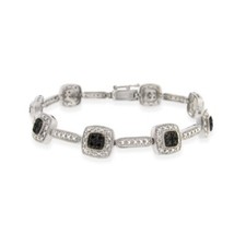 925 Argent 2/5ct Diamant Noir Carré Bracelet Lien