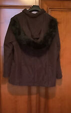 doudoune T 5 Christine Laure marron capuche avec fourrure TBE