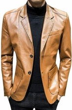 Blazer En Cuir Tan Pour Homme