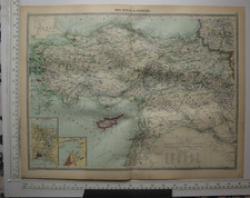 1906 Ancien Carte Asie Mineure Arménie Chypre Bosphorus Smyrna Haleb