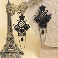 1 Paire Crochet De Chute De Dentelle Noire Millésime Longue Boucle D'oreille