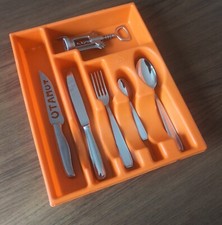 Range-couverts 6 compartiments vintage en plastique orange années 70