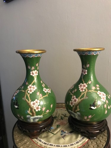 Cloisonne paire vases bronze - cloisonne,